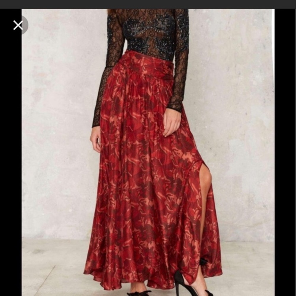 Nasty Gal Silky Way burgundy maxi skirt